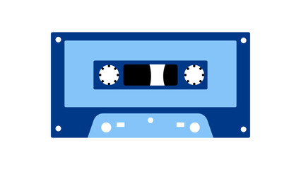 Wall Mural - Old retro vintage blue music audio cassette for audio tape recorder with magnetic tape from 70s, 80s, 90s. Beautiful icon. Vector illustration