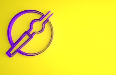 Purple Cigarette icon isolated on yellow background. Tobacco sign. Smoking symbol. Minimalism concept. 3D render illustration