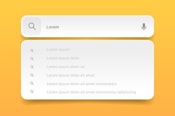 search bar with suggestions for ui ux design and web site. search address and navigation bar icon. c