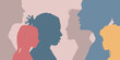 Family environment, multi-ethnic people, mental development of child and teenager. People profile silhouette.	