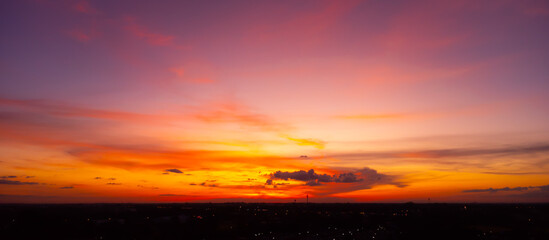 Wall Mural - amazing panoramic sunrise or sunset sky with gentle colorful clouds. Long panorama, crop it.