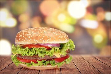 Canvas Print - big tasty burger with meat and vegetables