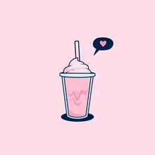 Strawberry Milkshake With Whip Cream Ice Cream Topping In Takeaway Plastic Cup Isolated Illustration Vector