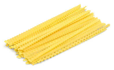 Wall Mural - Close-up of raw yellow pasta isolated on white background