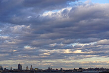 Dramatic Clouds In A Wintery Sky Over The Skyline Of Brooklyn, New York.