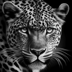 Black and White Portrait of a Leopard | Created Using Midjourney and Photoshop