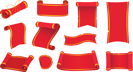 Scroll of red paper illustration with golden border vector