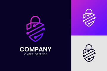 Wall Mural - cyber defense shield logo for internet data security design concept. cyber internet online security logo design