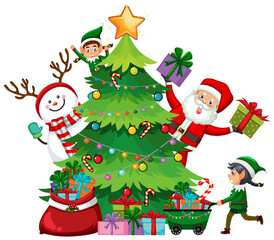 Wall Mural - christmas tree with santa claus and elves