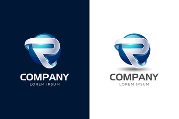 Leinwandbilder - abstract sphere with initial letter R or P 3D logo design gradient style vector element design for your business technology and corporate identity logo
