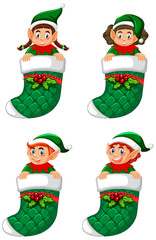 Canvas Print - Elf in Christmas sock cartoon character