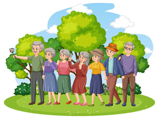 Canvas Print - Group of senior people taking selfie