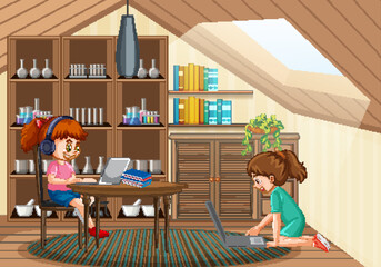 Wall Mural - a children using laptop for online learning