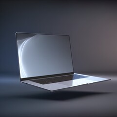 Poster - Minimalistic floating laptop blank screen mockup, 3d rendering