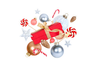 Wall Mural - christmas composition of gifts, decorations, sweets on a white background
