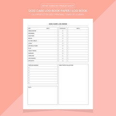  Dog Care Log Book | Dog Care Journal Printable Template