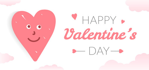 Wall Mural - Valentine's Day background with handdrawn smiling heart and clouds