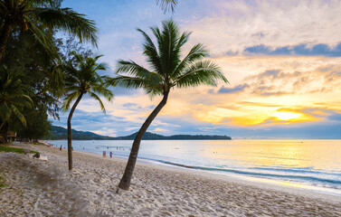 Wall Mural - Bang Tao beach Phuket Thailand during sunset in the evening