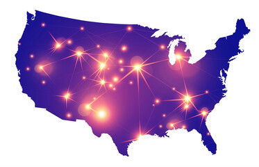 Poster - USA Map Silhouette With Fireworks