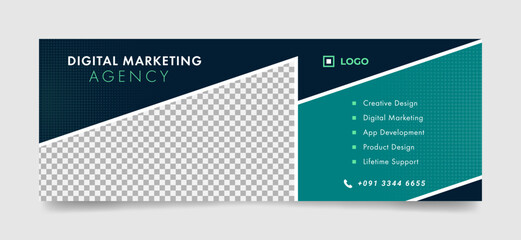 Wall Mural - marketing agency facebook cover page timeline web ad banner template with photo place. modern and creative layout black background for business