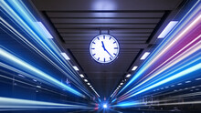 Rush Hour Fast Moving  Evening ,Fast Moving Traffic Drives   Time Lapse Clock Moving Fast Light Each Subway Lane Effect Line Light Cg