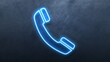 Phone Icon Neon Light Glowing blue Bright Symbol with Dark Background.
