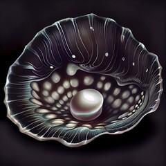 Sticker - Iridescent colors pearl resting inside oyster shell, Isolated object illustration with black background.	
