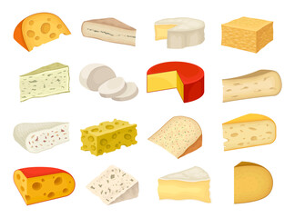 Poster - Various Types of Cheese Slabs as Gourmet Dairy Product Big Vector Set