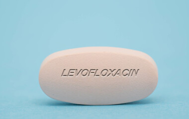 Poster - Levofloxacin Pharmaceutical medicine pills  tablet  Copy space. Medical concepts.