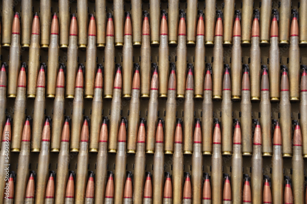 Almaty, Kazakhstan - 04.14.2022 : Ammunition is stacked in a row during military exercises.
