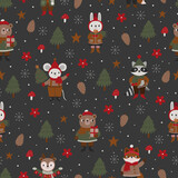 Fototapeta Pokój dzieciecy - Christmas seamless pattern with animals.