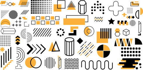 Poster - Set of geometric shapes. Memphis design retro elements. Collection trendy halftone geometric shapes on white backgroud..eps