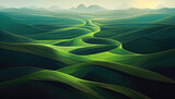 Fototapeta Fototapety z naturą - Abstract green landscape wallpaper background illustration design with hills and mountains