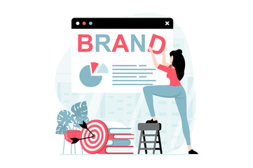 Poster - branding team concept with people scene in flat design. woman planning business strategy, targeting 