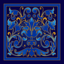 A Beautifully Detailed Medieval Blue Vintage Floral Ornamental Tile Motif