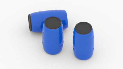 blue plastic water barrels on white background isometric 3d render