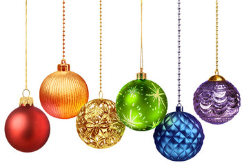 Wall Mural - six rainbow color decoration christmas balls collection hanging isolated