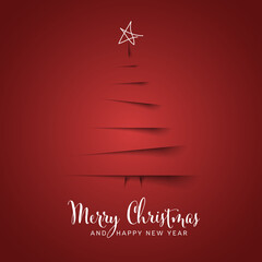 Wall Mural - christmas red card with tree made from paper cut stripes