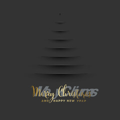 Wall Mural - dark simple christmas card with tree made from paper cut stripes