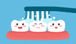© Orapun - Clean your teeth everyday with toothbrush and toothpaste in flat design. Smiling teeth cartoon dental care. Oral healthcare.