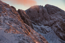 Scafell Crag At Sunset In Winter