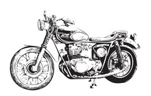 Vintage Motorcycle Old Sketch Hand Drawn Vector Illustration.