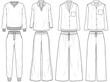 pyjama set flat sketch vector illustration mens loungewear shirt and pant technical cad drawing template