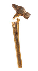 Old hammer and a broken handle isolated on a white background.