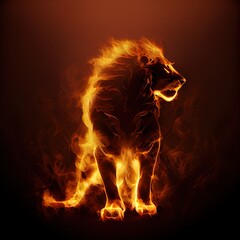 Wall Mural - Burning silhouette of the lion. Ai generated illustration