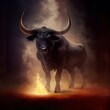 Gorgeous photorealistic black bull, Ai generated illustration