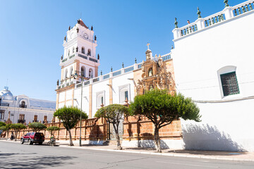 Sticker - street view of sucre colonial town, bolivia