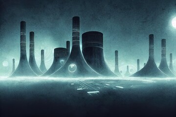 Fototapete - Secret underground nuclear reactor facility, digital science fiction illustration.
