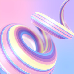 Poster - Neon colored helix with iridescent stripes. Abstract background. 3d rendering digital illustration