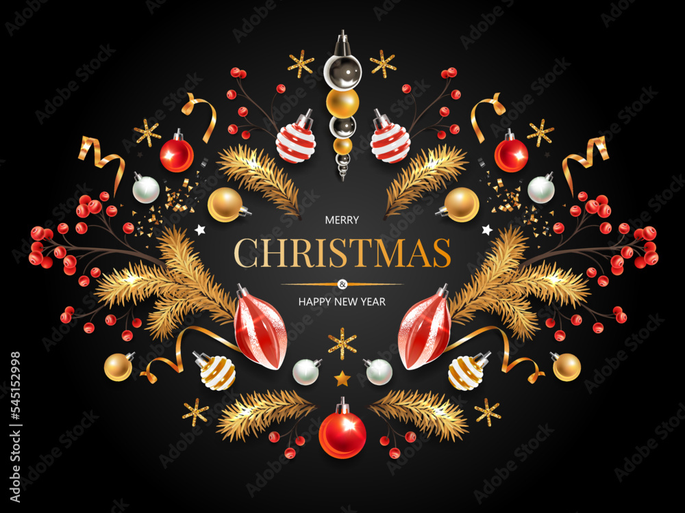 Image vectorielle Stock Square banner with red and gold Christmas ...